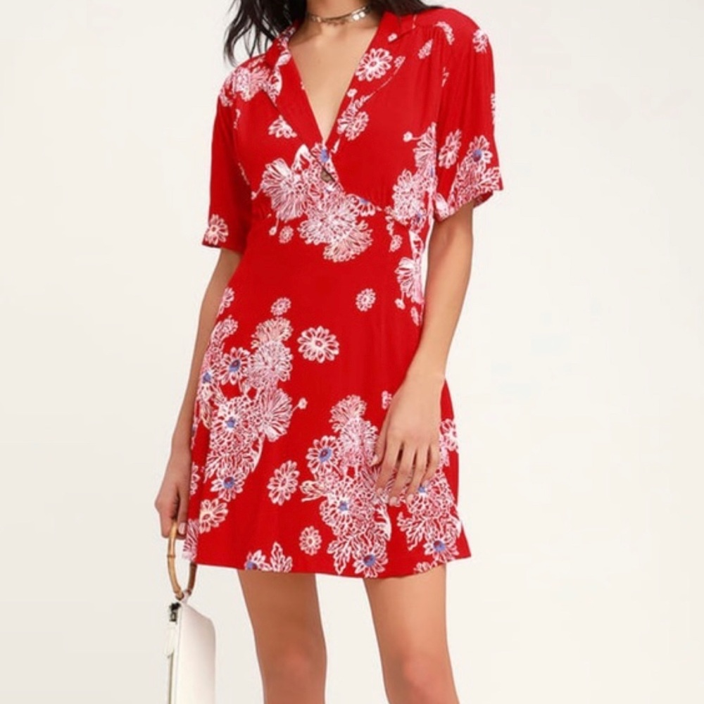 Free People Red Floral Mini Dress